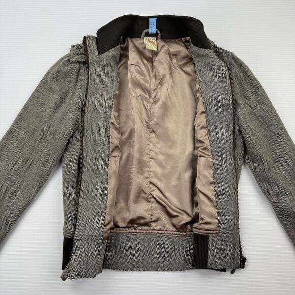 O’Neill Y2K Women’s Wool Blend Herringbone Bomber Jacket M Brown Zip Tweed - Picture 6 of 16